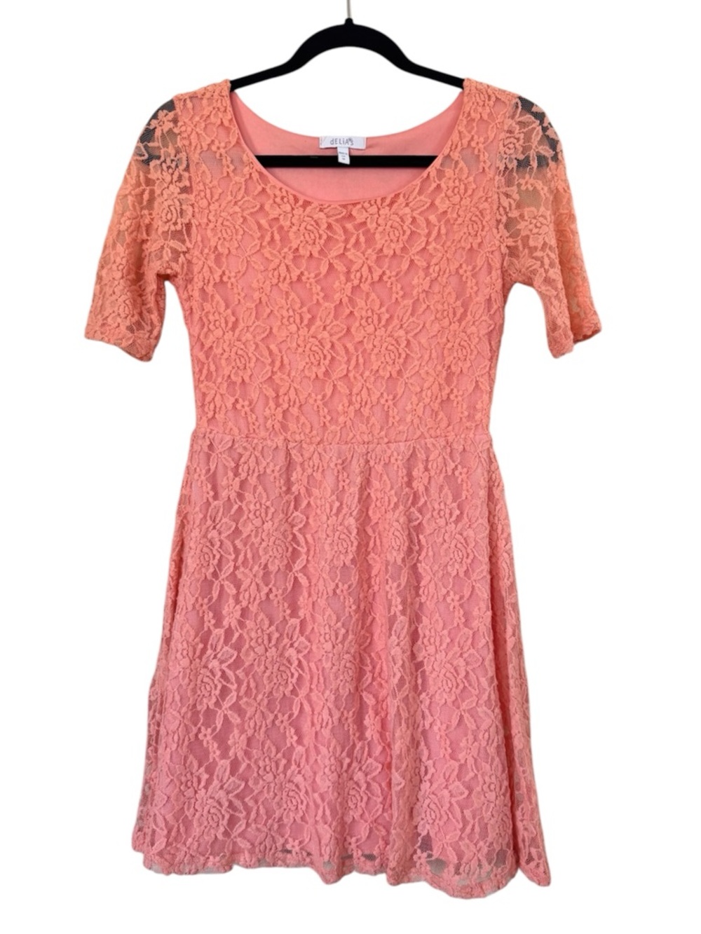 dELiA*s Coral Lace Scoop-Neck Mini Dress Size M